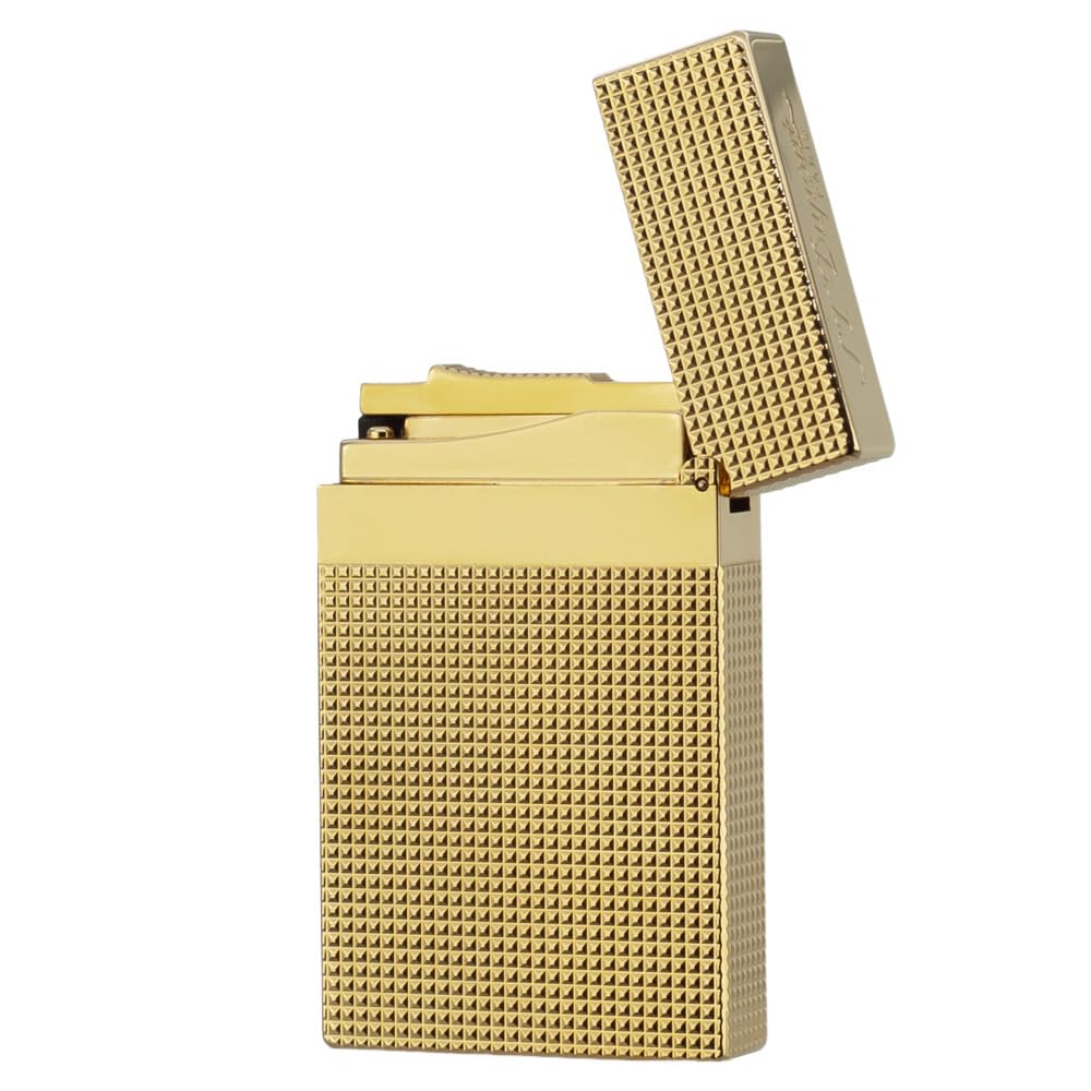 Classic Ligne 2 Lighter – Iconic “Ping” Sound, Diamond Head Brass Lighter, Adjustable Soft Flame, Luxury Gift for Men Dad Boyfriend (Gold1)