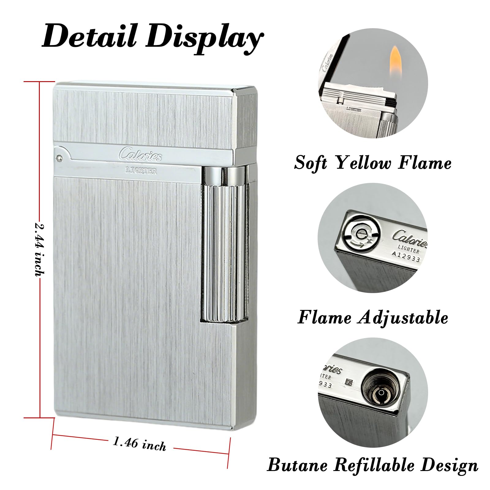 Premium Brass Lighter, Adjustable Soft Flame, Classic Ping Sound, Elegant Gift for Men, Father, Husband, Boyfriend (Gold)